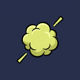 A cartoon burp cloud, one tight puff of pale yellow-green vapour with a comic ink outline and two small radiating stink ticks