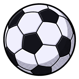 A pristine soccer ball, clean white and black panels, comic ink outline, undamaged