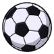 A pristine soccer ball, clean white and black panels, comic ink outline, undamaged