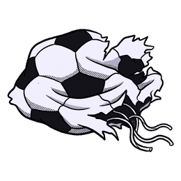 A destroyed soccer ball, a flat burst rag of leather with threads trailing, completely wrecked