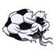 A destroyed soccer ball, a flat burst rag of leather with threads trailing, completely wrecked