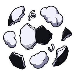 A loose scatter of torn soccer ball debris, black and white leather panel shards and stuffing tufts