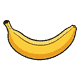 A bright yellow ripe banana lying horizontally with a gentle upward curve, comic ink outline, seen flat from the side