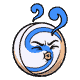 A round white breath mint with a pale blue swirl and cold vapour wisps, comic ink outline, a sour puckered face