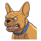 Gizmo head and shoulders side-on, snarling with all teeth bared and gums showing, eyes wide and wild