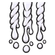 Long stringy strands of clear drool hanging and dripping, glossy, comic ink outline