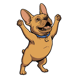 Gizmo standing FULL BODY on his back legs with both front paws thrown up in triumph, mouth open in a joyful howl