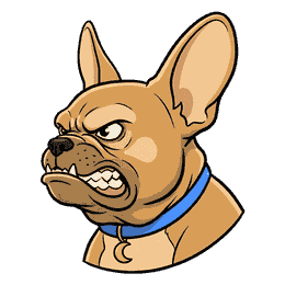 Gizmo head and shoulders side-on, lips curled back in a low growl with teeth showing, eyes hard and locked forward