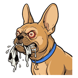 Gizmo with a destroyed soccer ball gripped in his jaws, a flat rag of leather, utterly feral, eyes bulging and glowing red, drool everywhere